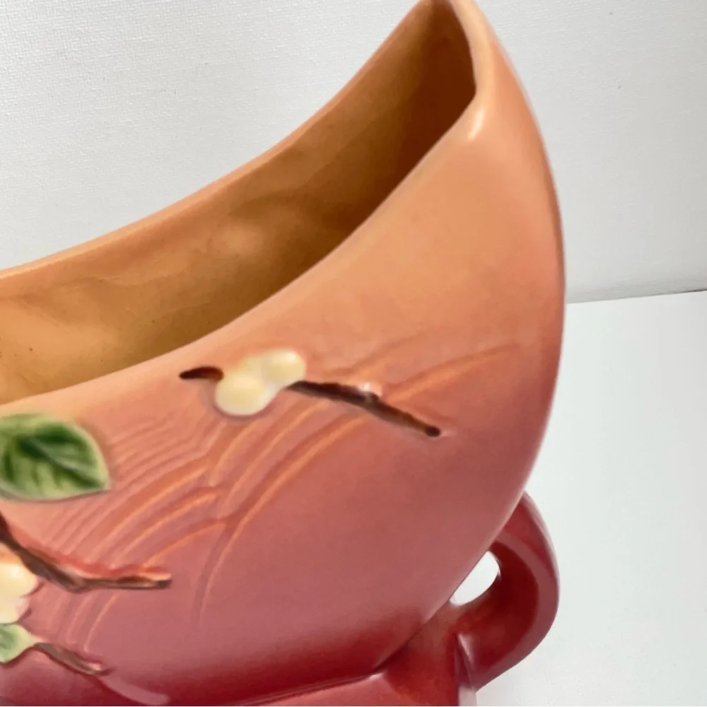 Roseville Snowberry Fan Vase Pink Burgundy Art Pottery Mid Century - Picture 13 of 16